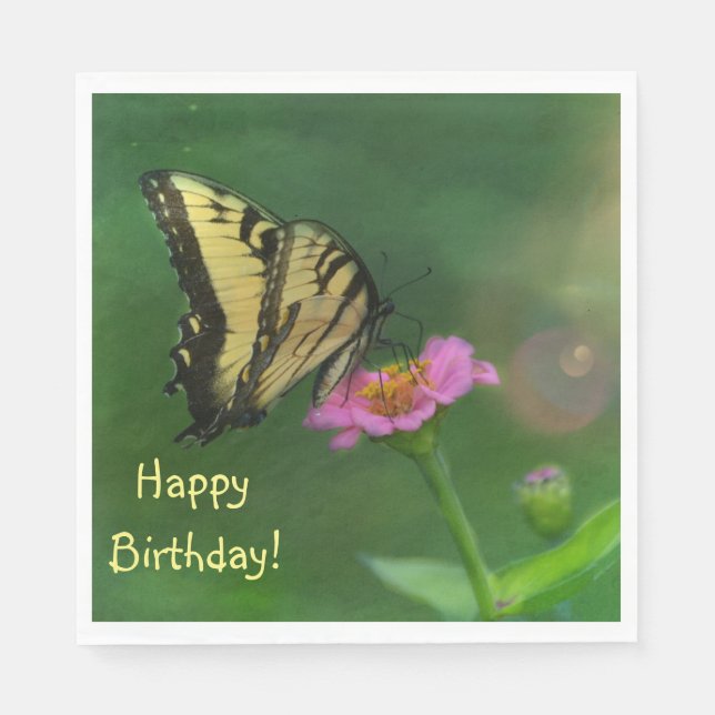 Schmetterling auf Zinnia Geburtstag Serviette (Vorderseite)