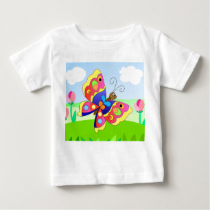 Schmetterling aus hellem Cartoon unter Blume Baby T-shirt
