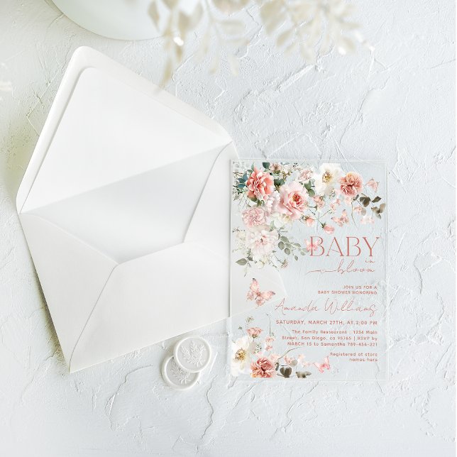 Schmetterling Baby in Bloom Pink Floral Baby Dusch Acryleinladungen (Von Creator hochgeladen)