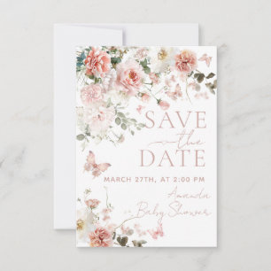 Schmetterling Baby in Bloom Pink Floral Baby Dusch Save The Date