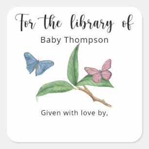 Schmetterling Baby Shower Buchdeckblatt, Bücher fü Quadratischer Aufkleber