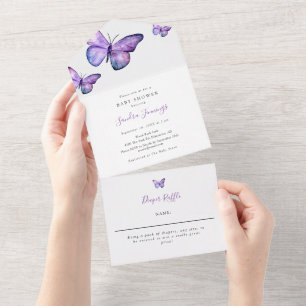 Schmetterling Baby Shower Elegant Minimalistisch E All In One Einladung