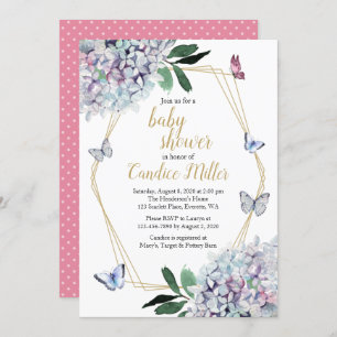 Schmetterling Babydusche Einladung rosa Hydrangee