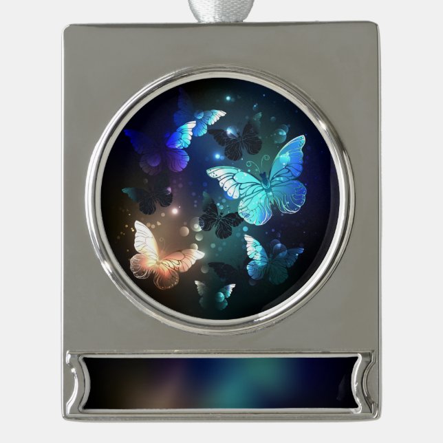 Schmetterling Banner-Ornament Silber (Vorderseite)