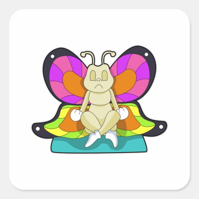 Schmetterling beim Yoga in Cross-Binary Quadratischer Aufkleber (Vorderseite)