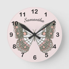 Schmetterling & Benutzerdefinierter Name auf weich Runde Wanduhr