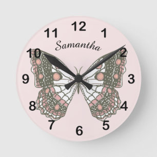 Schmetterling & Benutzerdefinierter Name auf weich Runde Wanduhr