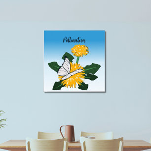 Schmetterling Bestäubung Gelbe Wilde Löwenzahnblum Poster