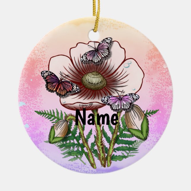 Schmetterling Blasser Mohn  Keramik Ornament (Vorne)