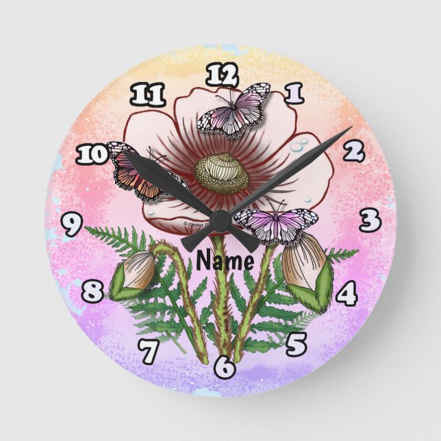 Schmetterling Blasser Mohn  Runde Wanduhr (Vorderseite)