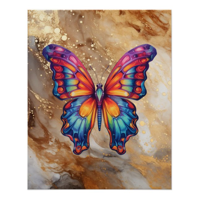 Schmetterling Blau Orange Flügel Poster (Vorderseite)