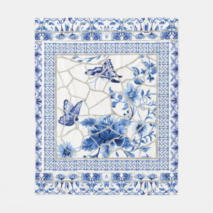 Schmetterling Blau und Weiß Chinoiserie Chic Blume Fleecedecke