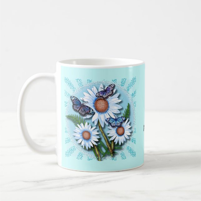 Schmetterling Blaue Gänseblümchen  Kaffeetasse (Links)