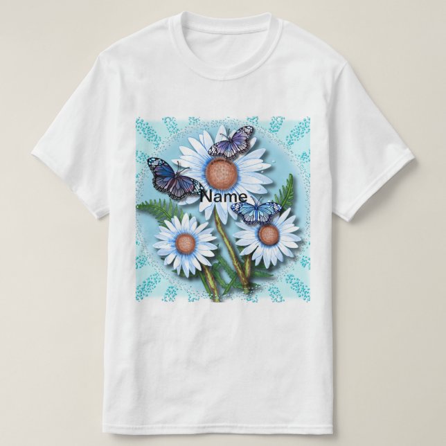 Schmetterling Blaue Gänseblümchen  T-Shirt (Design vorne)