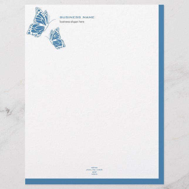 Schmetterling blaue u. weiße elegante moderne briefbogen (Vorderseite)