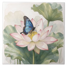 Schmetterling Blauschwalbenschwanz mit Lotusblüten