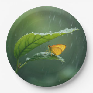 Schmetterling Bleibe trocken unter einem Blatt Pappteller