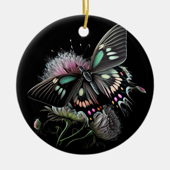 Schmetterling-Blume Keramik Ornament (Vorne)