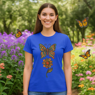Schmetterling & Blume Retro 70er Jahre Kunst T-Shirt