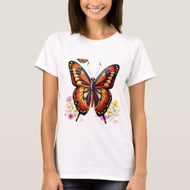 Schmetterling, Blume T-Shirt (Vorderseite)