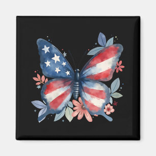 Schmetterling Blumen Amerikanische Flagge Usa 4. J Magnet