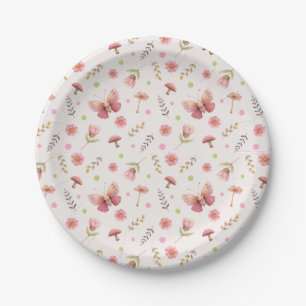 Schmetterling & Blumen Pastellrosa Botanisch Pappteller