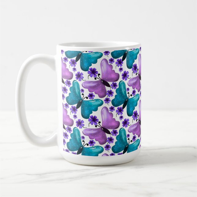 Schmetterling Blumenmuster Ästhetik Süße Blumen Kaffeetasse (Links)