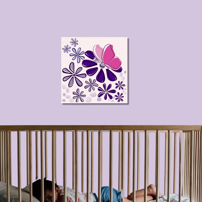 Schmetterling & Blüten Doodle Pink und Lila Kunst Poster (Butterfly & Blossoms Doodle Pink and Purple Art Poster)