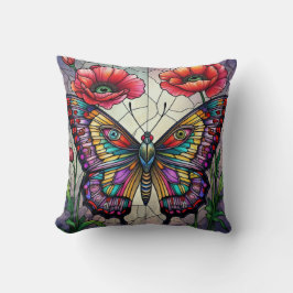 Schmetterling Buntglasdesign Mohnblume Kissen