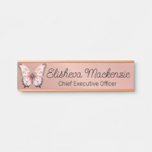 Schmetterling Büro-Türschild Namensschild aus Rosé