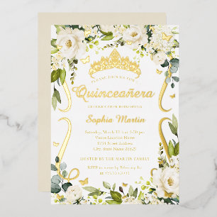 Schmetterling Champagner Floral Gold Quinceanera   Folieneinladung