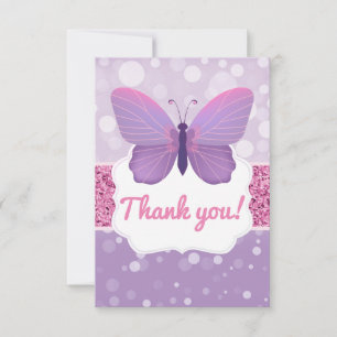 Schmetterling Danke Card Boho Lila Pink Glitzer
