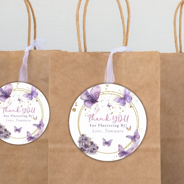Schmetterling Danke, dass du von Girly Lila geflat Runder Aufkleber (Von Creator hochgeladen)