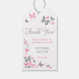 Schmetterling Danke, Tag, Rosa, Silber Geschenkanhänger