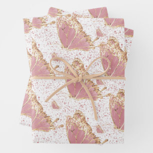 Schmetterling Deko Rosa Gelbe goldene Fußketten Geschenkpapier Set
