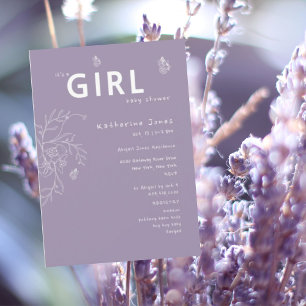 Schmetterling Es ist eine Girl Lavender Baby Dusch Einladung