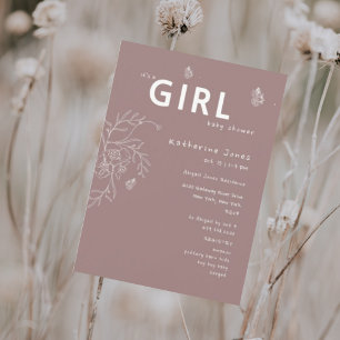 Schmetterling Es ist eine Mädchen Mauve Baby Dusch Einladung