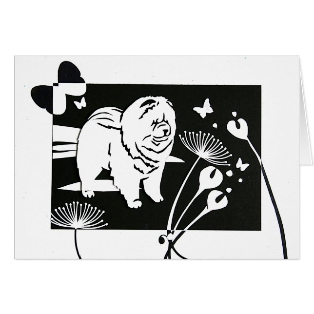 SCHMETTERLING FÄNGT Chow-Chow papercut auf (Vorderseite (Horizontal))