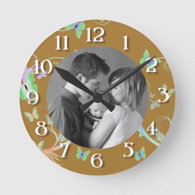 Schmetterling/Foto Runde Wanduhr (Vorderseite)