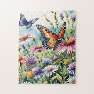 Schmetterling Frühlingswiese Wildblumen Aquarell Puzzle
