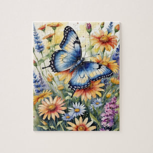 Schmetterling Frühlingswiese Wildblumen Aquarell Puzzle