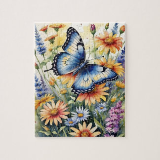 Schmetterling Frühlingswiese Wildblumen Aquarell Puzzle