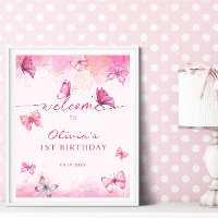 Schmetterling Geburtstag Rosa & Gold Staub Willkom