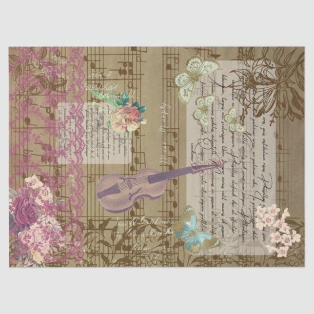 Schmetterling, Geige und Spitzen-Ephemera Seidenpapier (Vorderseite)