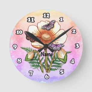 Schmetterling Gelber Mohn Runde Wanduhr