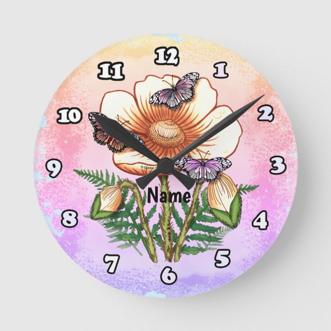 Schmetterling Gelber Mohn  Runde Wanduhr (Vorderseite)
