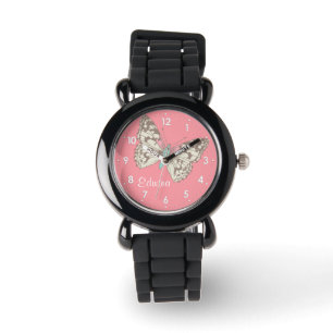 Schmetterling gemalte Dame nummerierte Armbanduhr