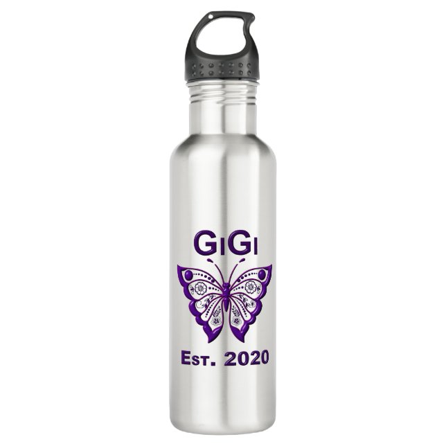 Schmetterling Gigi "Est 2020" Edelstahlflasche (Vorderseite)