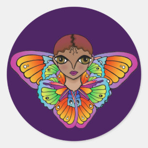Schmetterling Girl Flat Danke Karte Runder Aufkleber