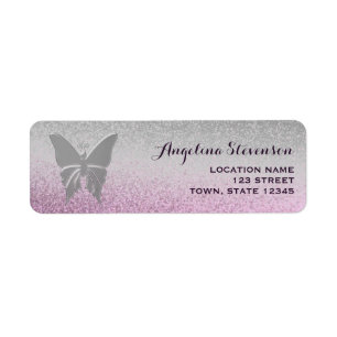 Schmetterling Glitter Silber und Rosa Rücksendeadr